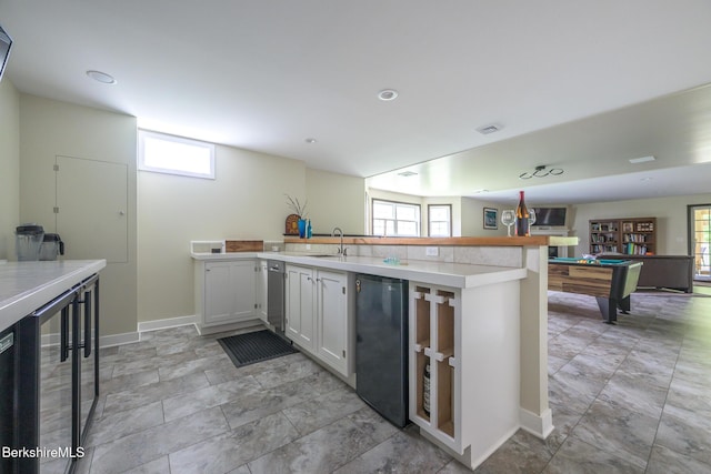 19 Aspen Way, Pittsfield, MA 01201 - kitchen featuring a sink, wine cooler, a peninsula, baseboards, and billiards table
