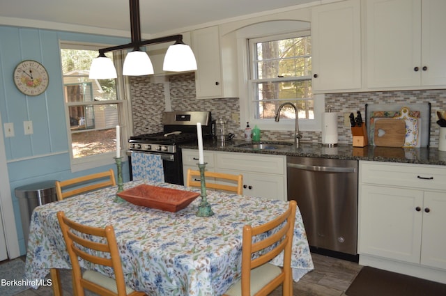 40 N Lake Way, Becket, MA 01223 - kitchen with a sink, tasteful backsplash, white cabinets, and appliances with stainless steel finishes