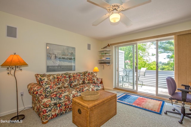 770 Summer St Unit 5D, Lee, MA 01238 - carpeted living area featuring a ceiling fan and baseboards
