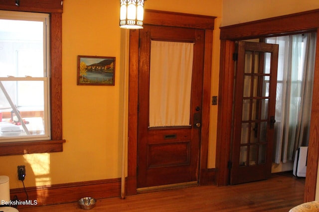 hall with dark wood-type flooring and a wealth of natural light