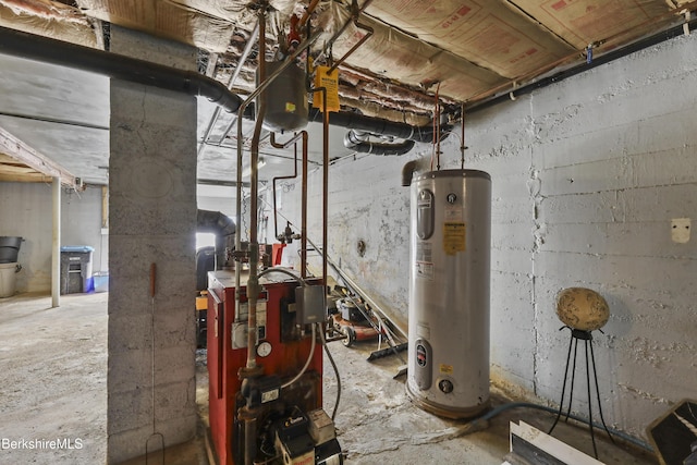 utility room with water heater and a heating unit