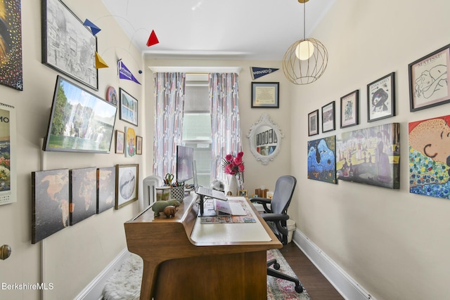 office with baseboards and wood finished floors