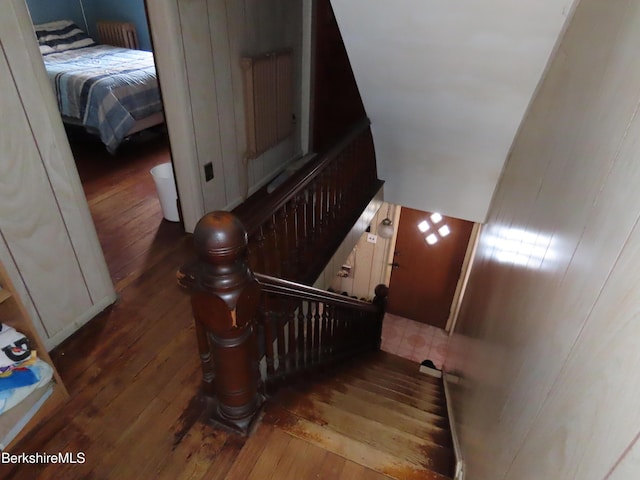 stairway with wood-type flooring