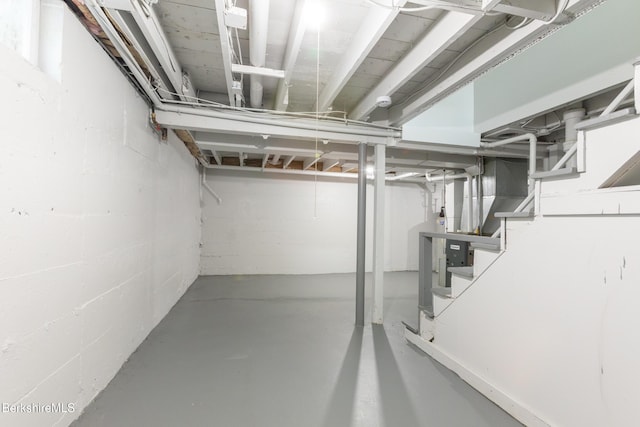 3 Burke Ave, Pittsfield, MA 01201 - unfinished below grade area featuring stairway and concrete block wall