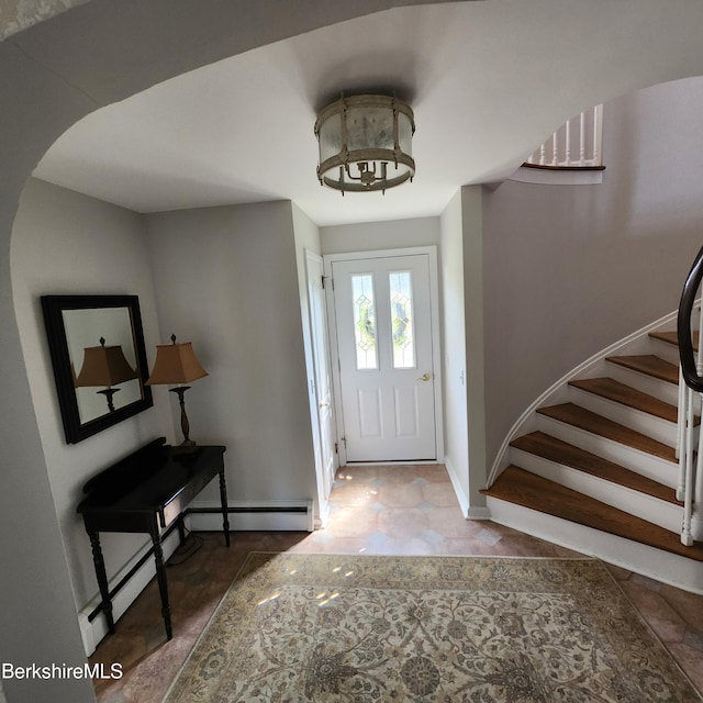 377 Pomeroy Ave, Pittsfield, MA 01201 - entrance foyer featuring stairway and a baseboard heating unit