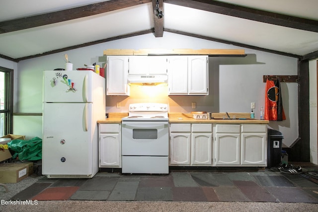 53 Mahaiwe St, Great Barrington, MA 01230 - kitchen featuring white appliances, under cabinet range hood, light countertops, and white cabinets