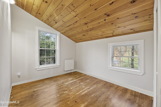 additional living space with radiator heating unit, visible vents, a wealth of natural light, and lofted ceiling