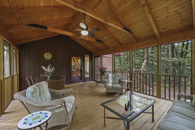 545 Leisure Lee Rd, Lee, MA 01238 - sunroom / solarium featuring a ceiling fan, healthy amount of natural light, hardwood / wood-style flooring, wooden ceiling, and wooden walls
