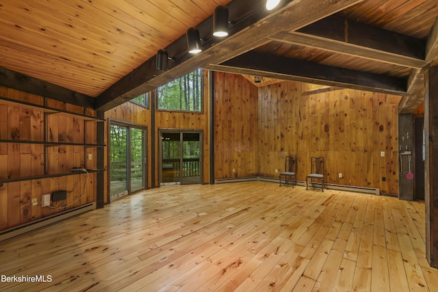 377 Highland Way, Sandisfield, MA 01255 - unfurnished living room featuring hardwood / wood-style floors, wood walls, and wooden ceiling