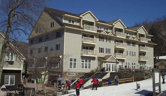 view of snow covered property