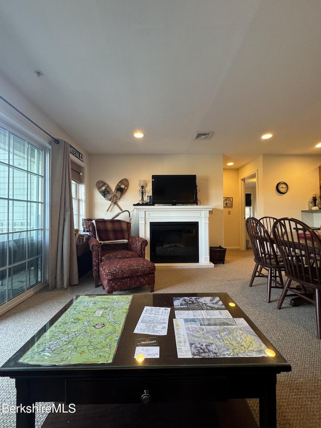 living room with light carpet