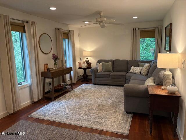 188 Hillsdale Rd, Egremont, MA 01230 - living room with healthy amount of natural light, ceiling fan, wood finished floors, and recessed lighting
