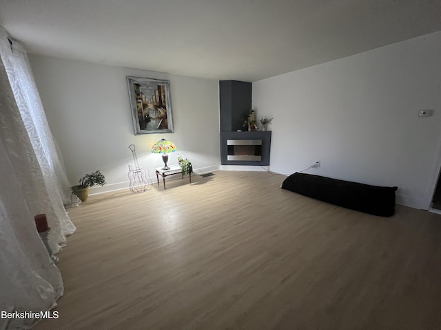 sitting room featuring wood finished floors and a fireplace