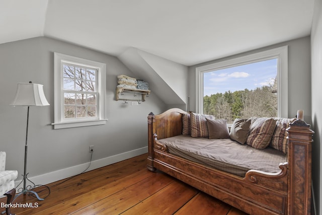 16 Glendale Middle Rd, Stockbridge, MA 01262 - bedroom with hardwood / wood-style flooring, lofted ceiling, and baseboards