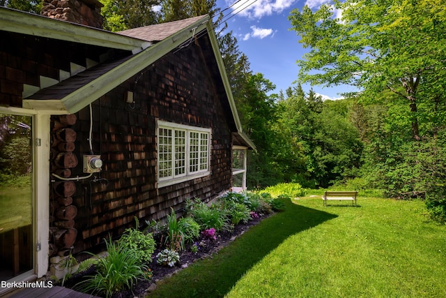 411 Bressett Rd, Williamstown, MA 01267 - view of side of home with a lawn, a chimney, and a shingled roof
