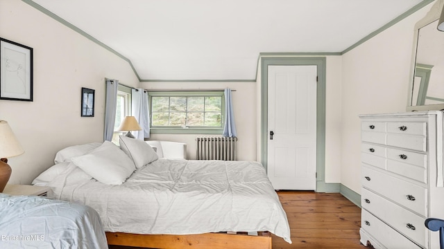 32 S Main Rd, Otis, MA 01253 - bedroom with radiator heating unit, hardwood / wood-style flooring, crown molding, and vaulted ceiling