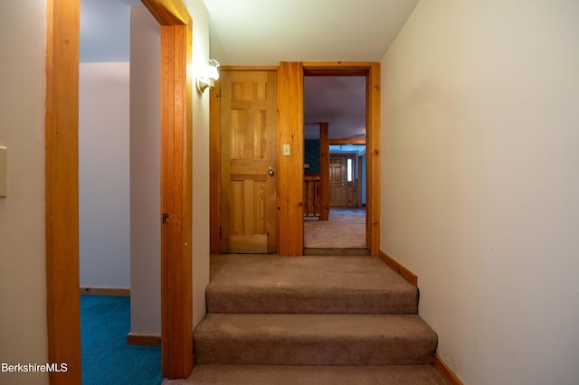 1057 Main St, Great Barrington, MA 01236 - stairway with carpet and baseboards