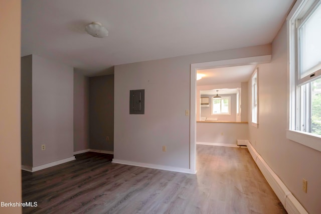 1057 Main St, Great Barrington, MA 01236 - unfurnished room with electric panel, wood finished floors, baseboard heating, and baseboards