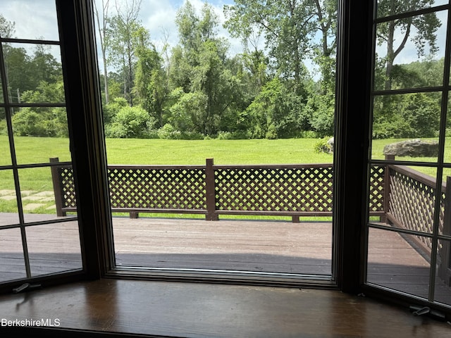 153 Dugway Rd, Lenox, MA 01240 - doorway to outside featuring plenty of natural light and view of wooded area