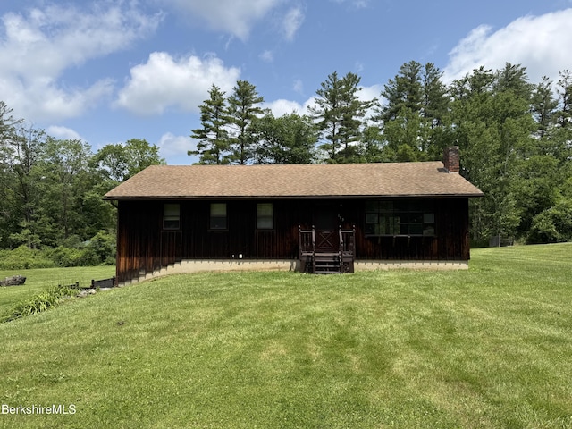 153 Dugway Rd, Lenox, MA 01240 - ranch-style home featuring a front lawn, a chimney, and a porch