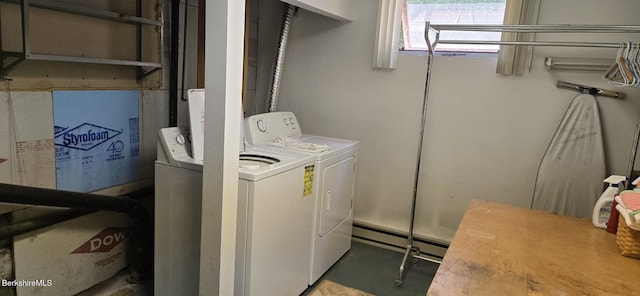 364 Otis Rd, Becket, MA 01223 - laundry room featuring separate washer and dryer and a baseboard radiator