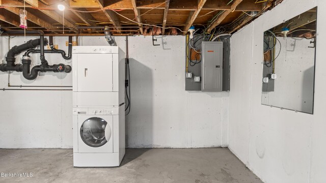 85 Wilson St, Pittsfield, MA 01201 - laundry room with stacked washing machine and dryer and electric panel