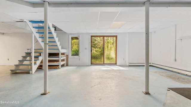 889 George Carter Rd, Becket, MA 01223 - basement with stairway and a paneled ceiling
