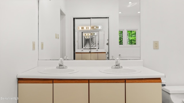 889 George Carter Rd, Becket, MA 01223 - bathroom with double vanity and recessed lighting