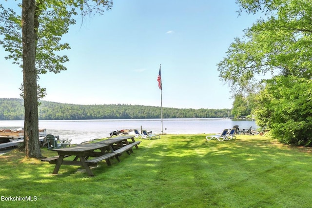 191 Moreau Rd, Tolland, MA 01034 - view of community with a wooded view, a water view, a yard, and a dock