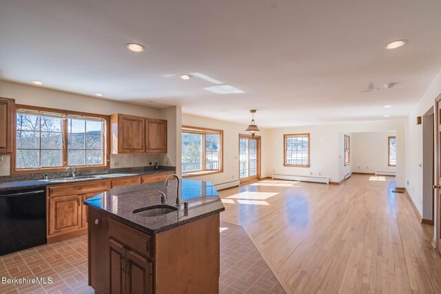 1166 Rannapo Rd, Sheffield, MA 01257 - kitchen featuring black dishwasher, a sink, baseboard heating, and recessed lighting
