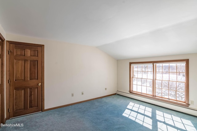 1166 Rannapo Rd, Sheffield, MA 01257 - empty room featuring baseboard heating, lofted ceiling, carpet flooring, and baseboards