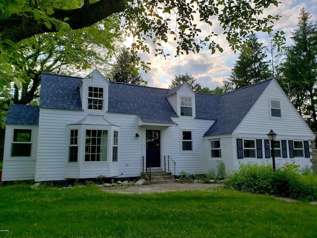 cape cod house with a front lawn