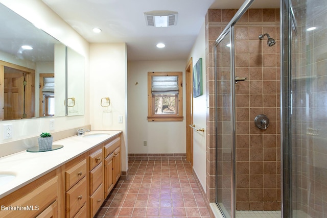 305 Shadow Ln, Sandisfield, MA 01255 - full bath featuring double vanity, a shower stall, and recessed lighting