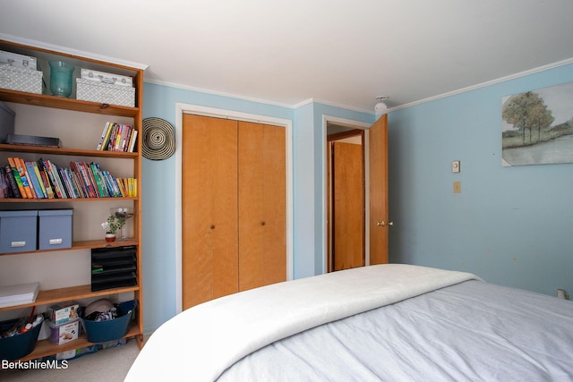 305 Shadow Ln, Sandisfield, MA 01255 - carpeted bedroom featuring a closet and ornamental molding