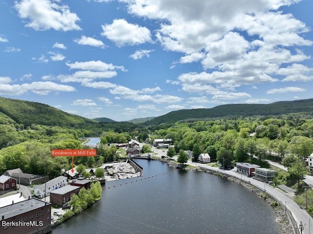 exterior space featuring a water and mountain view