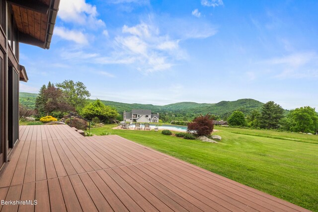 21 Kalliste Hl, Great Barrington, MA 01230 - wooden terrace with a mountain view, a yard, and a pool
