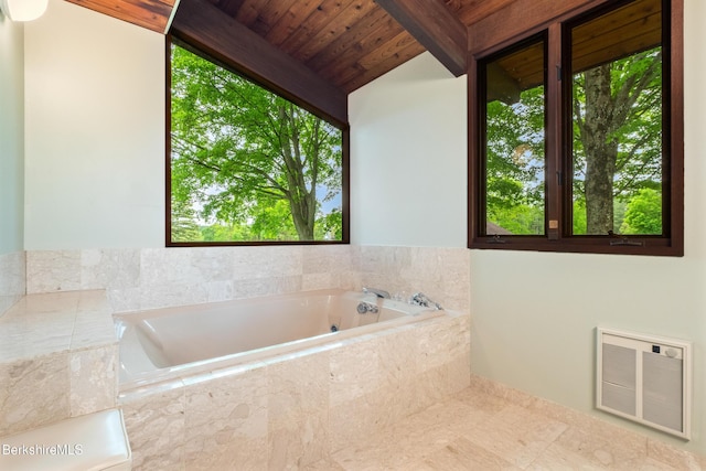 21 Kalliste Hl, Great Barrington, MA 01230 - full bathroom featuring a bath, wood ceiling, and vaulted ceiling