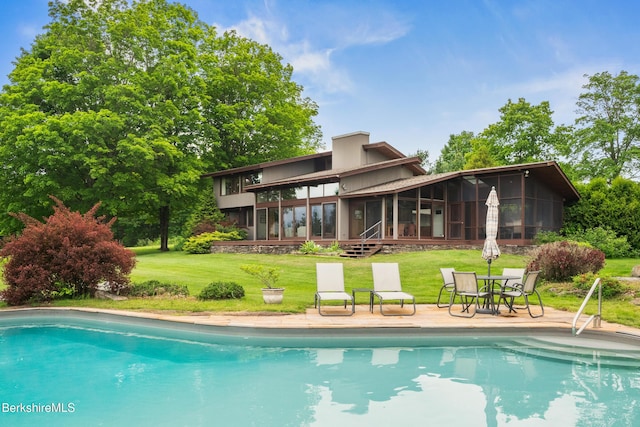 21 Kalliste Hl, Great Barrington, MA 01230 - outdoor pool featuring a sunroom, a lawn, and a patio area