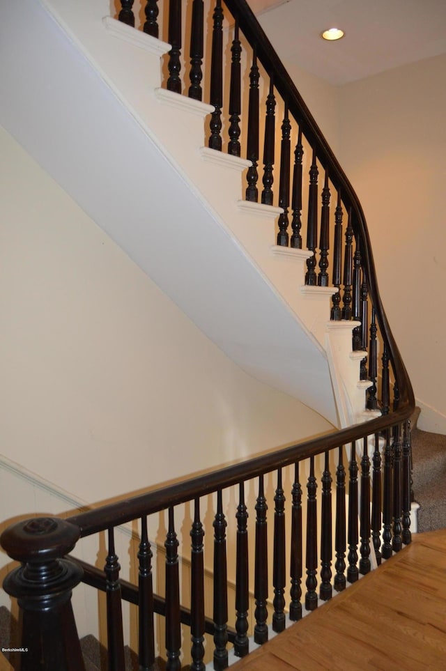 36 Holden St Unit A, North Adams, MA 01247 - staircase featuring recessed lighting and wood finished floors