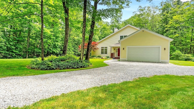 247 Peter Menaker Rd, New Marlborough, MA 01230 - view of front facade featuring driveway, a garage, a chimney, and a front yard