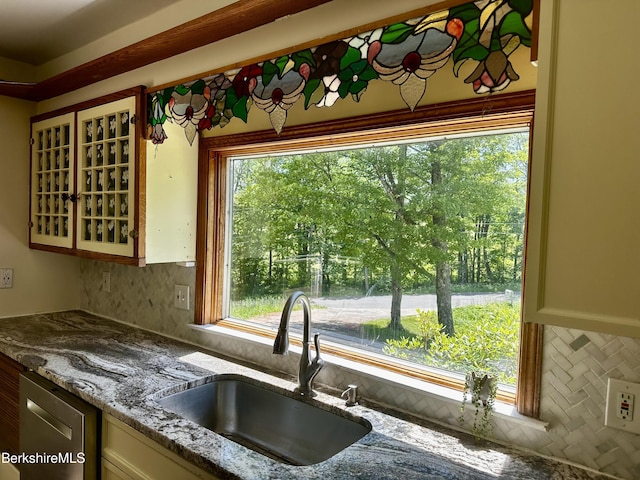 1689 E Windsor Rd, Windsor, MA 01270 - kitchen with tasteful backsplash, stone counters, and dishwasher