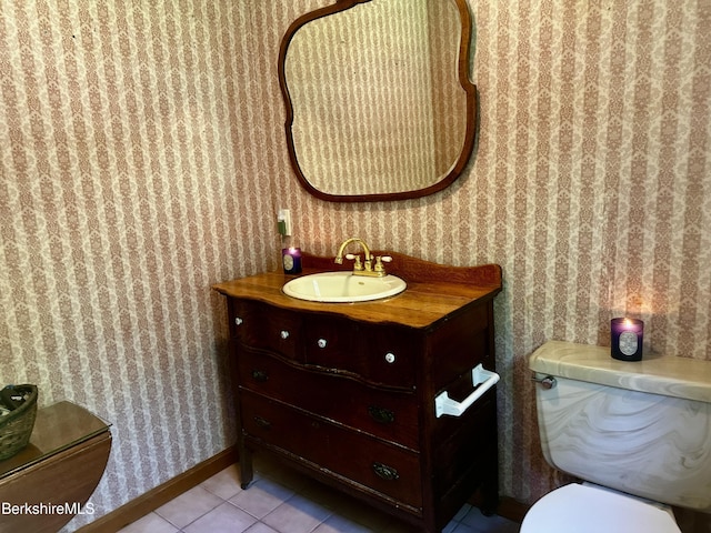1689 E Windsor Rd, Windsor, MA 01270 - bathroom with wallpapered walls, vanity, and tile patterned floors