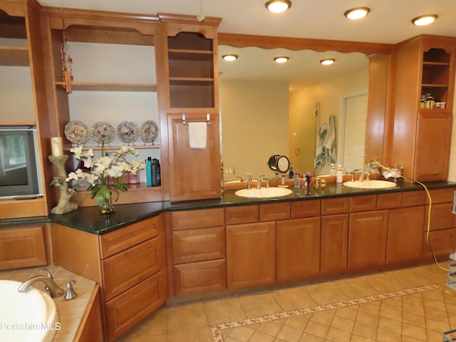94 Gale Ave, Pittsfield, MA 01201 - full bath with tile patterned flooring, double vanity, a bath, and recessed lighting