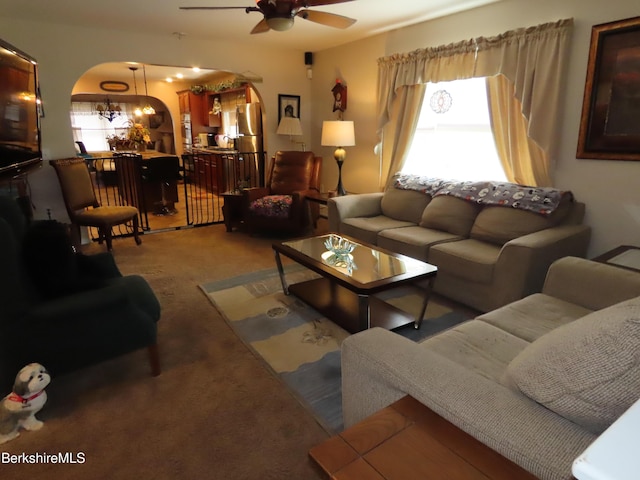 94 Gale Ave, Pittsfield, MA 01201 - carpeted living area featuring arched walkways and ceiling fan
