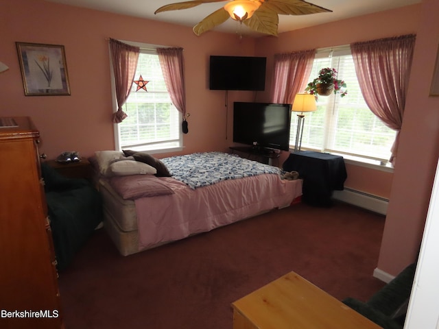 94 Gale Ave, Pittsfield, MA 01201 - carpeted bedroom with a baseboard heating unit and a ceiling fan