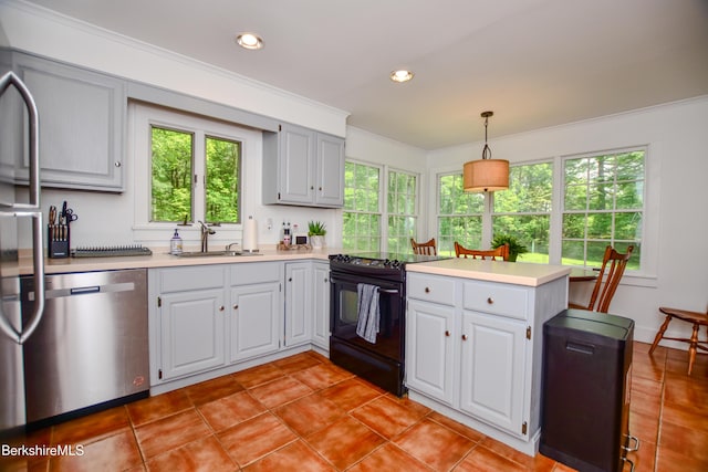 162 Ymca Rd, Becket, MA 01223 - kitchen featuring dishwasher, black / electric stove, a sink, light countertops, and ornamental molding