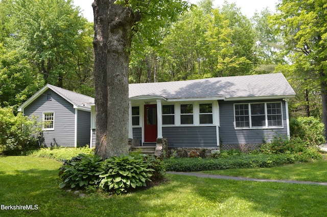 162 Ymca Rd, Becket, MA 01223 - ranch-style home with a front lawn and a shingled roof