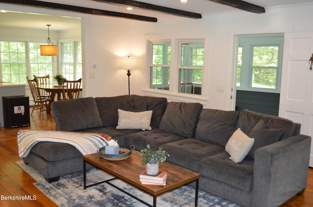 162 Ymca Rd, Becket, MA 01223 - living area with beamed ceiling, wood finished floors, and recessed lighting