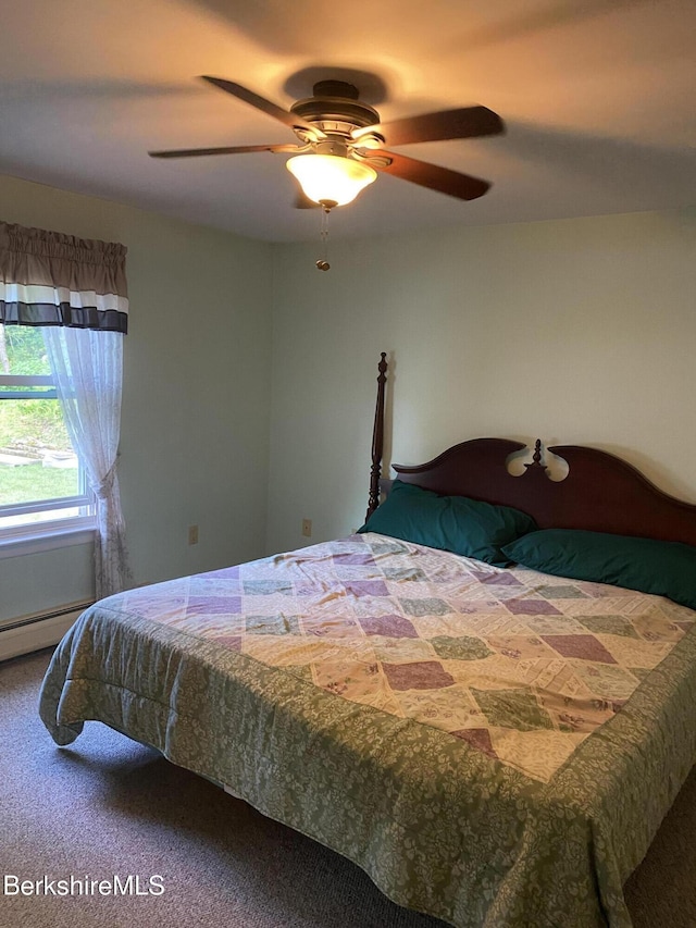 1050 Cape St, Lee, MA 01238 - bedroom featuring a baseboard heating unit, carpet, and a ceiling fan