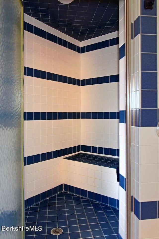 bathroom with a tile shower